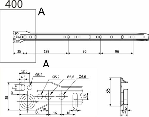 Направляющая роликовая L-400 1,0мм AKS белая 28937