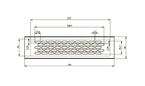 Решетка вентиляционная 245х60 мм, инокс KK-W60245-M6 17235