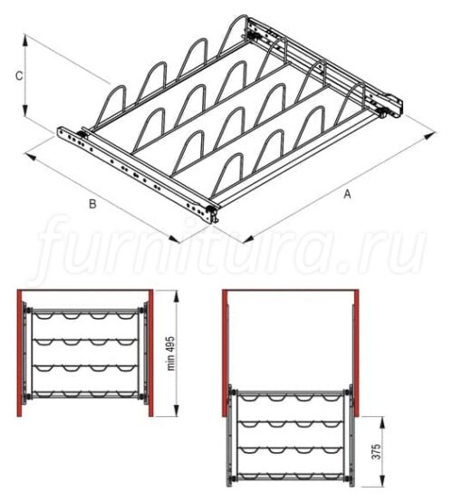 Обувница выдвижная ALFA металл лак серый WA02.0411.01.002