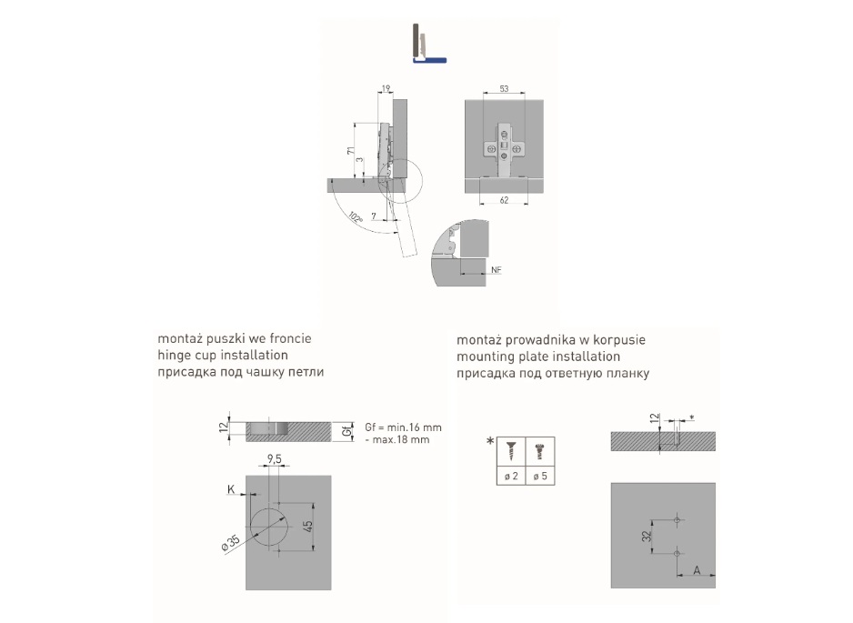 Петля GTV НС 09 накладная с доводчиком ZM-INHC090BEO 10028 — изображение 2