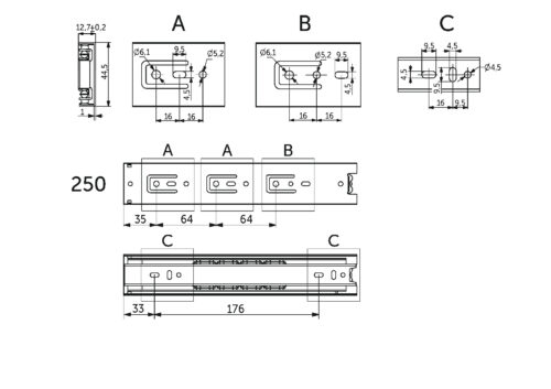 Направляющая шариковая L-250 h=45 PRIME by AKS A 114821