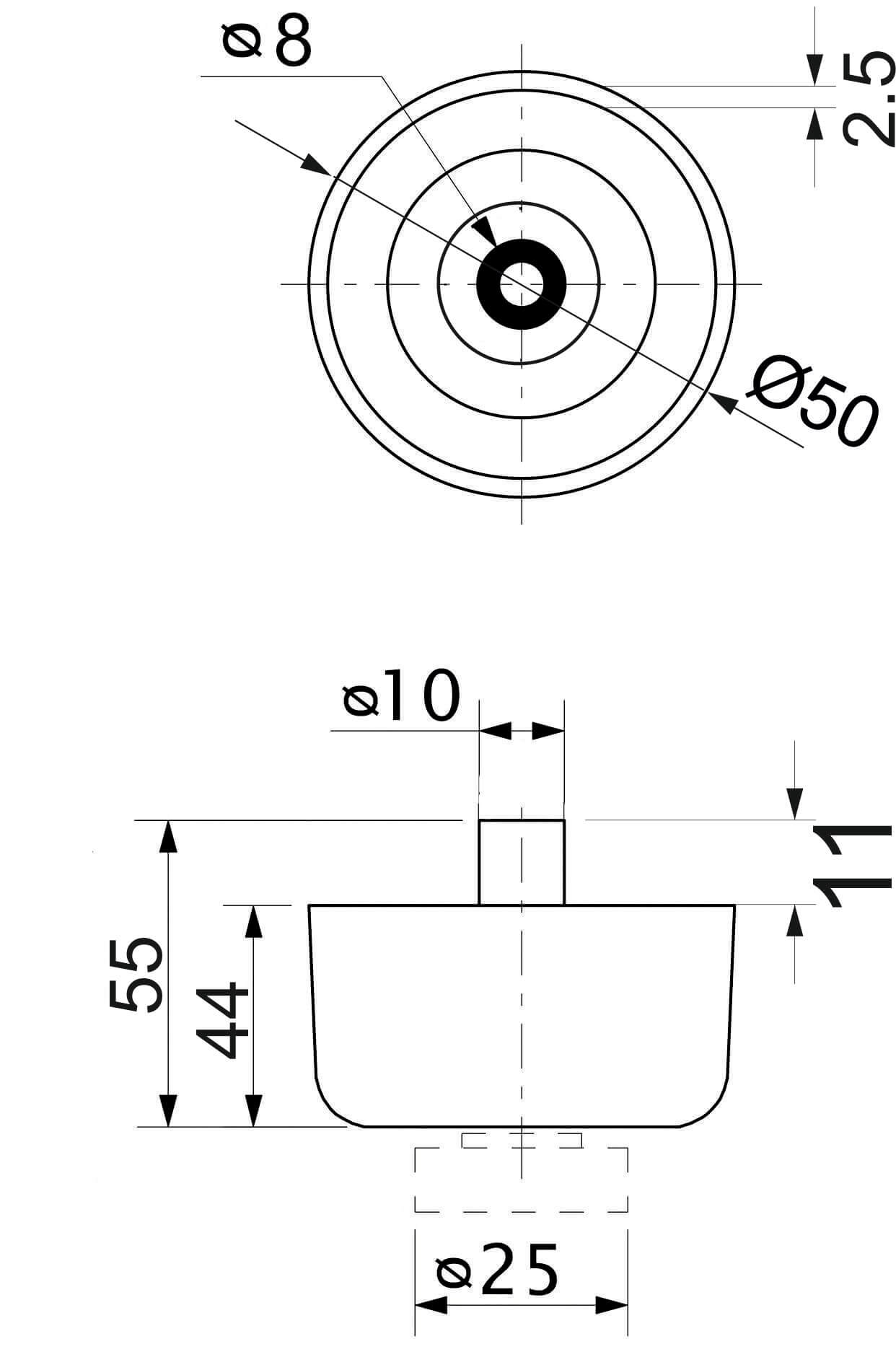 Опора меб. пласт. WPJA-22 h44 регул. черный AKS (американка) 29144