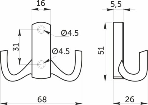 Крючок меб. двухрожковый мет. WP13 черный AKS 69606
