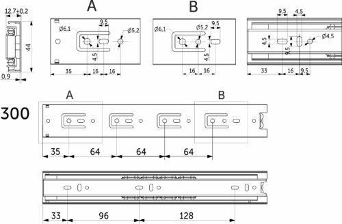 Направляющая шариковая L-300 h=45 AKS LIGHT 22996