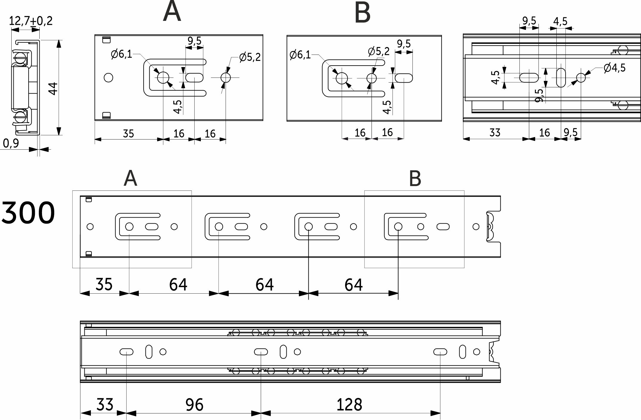 Направляющая шариковая L-300 h=45 AKS LIGHT 22996