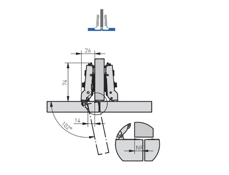 Петля SILENTO PRO ZP-SLCARALU08-3DBEO полунакладная для алюминиевых рамок без пружины черная 27052