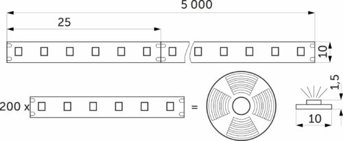 Лента светодиод - 19,2W/m, 24V, 10мм, 240 д/м, IP20, нейтральный белый (4000K), Lm, 5м 115299