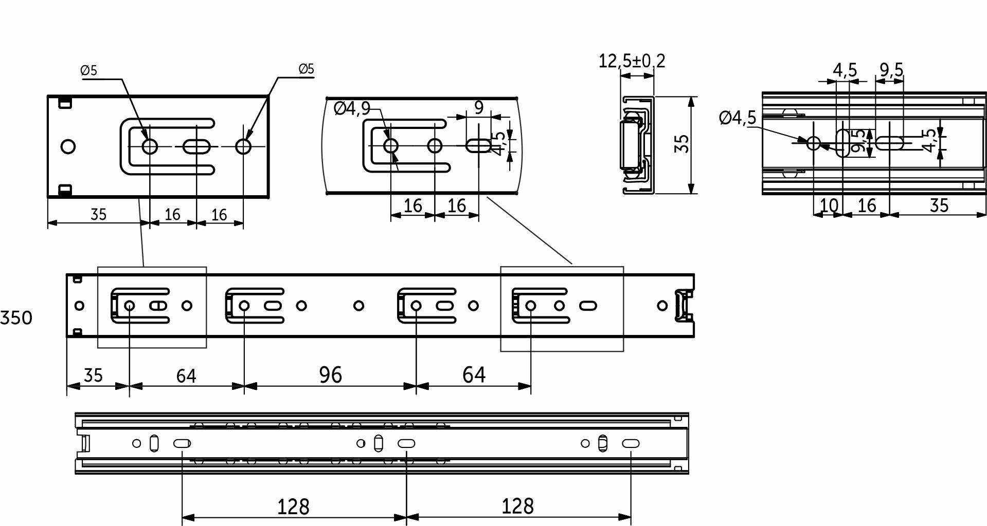 Направляющая шариковая L-350 h=35 AKS 40237 — изображение 3