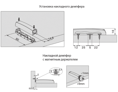Толкатель Push-Open 38мм плечо, ВНЕШНЕЕ крепление, с магнитом, темно-серый FRM0094/2.41