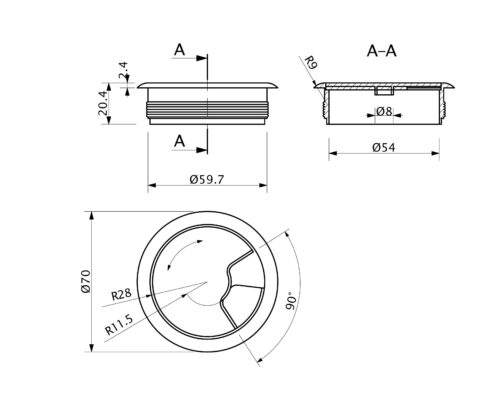 Пропуск кабельный пластик D60мм дуб сонома светлый 56096