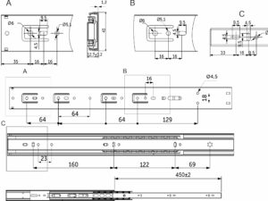 Направляющая шариковая L-450 h=45 AKS PLUS SOFT CLOSE черный 103564