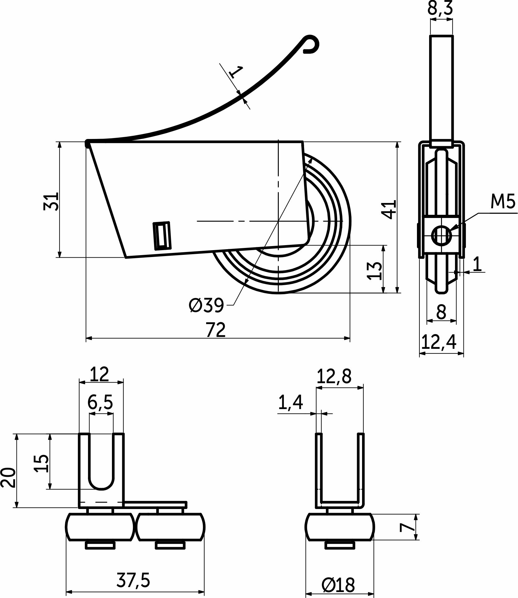Комплект роликов открытый для 1 раздвижной двери AKS PLUS 80 кг усиленные верхний подшипник 48424