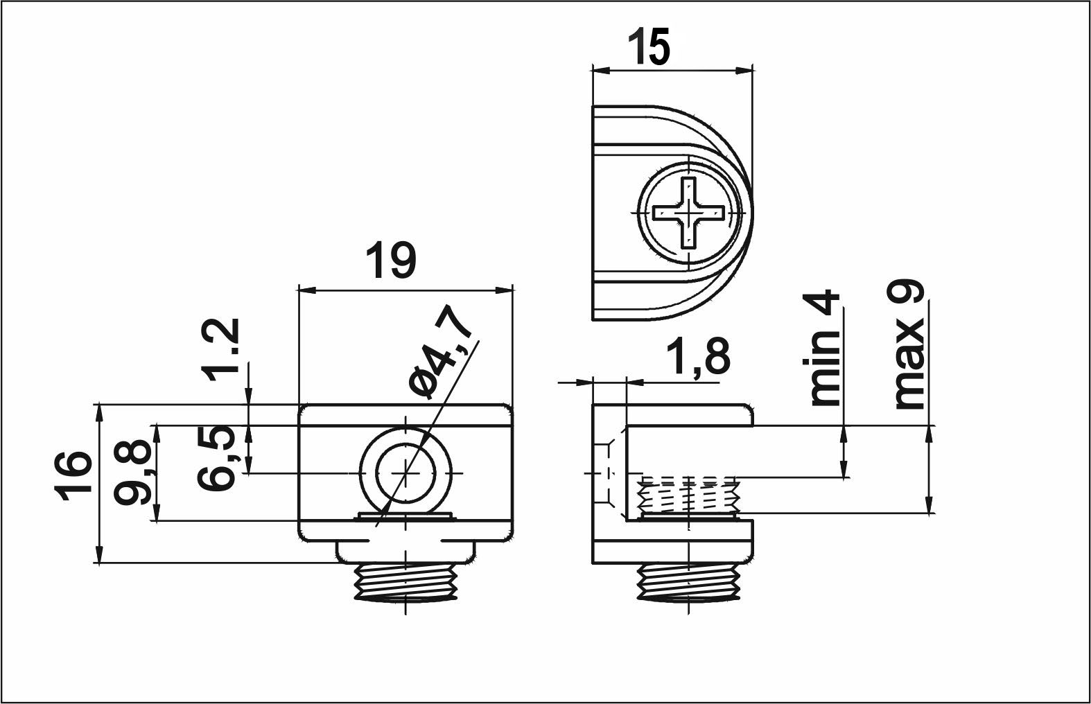 Полкодержатель для стекла регулируемый под шуруп мет. MV-09 хром AKS 23029