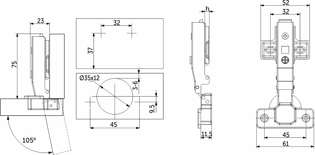 Петля накладная с доводчиком 45мм h0 clip-on PRIME by AKS (саморезы, заглушки) 112593