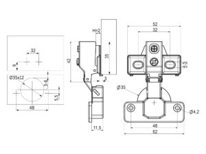 Петля накладная с доводчиком 48мм h2 несъемная планка AKS короткое плечо 84806