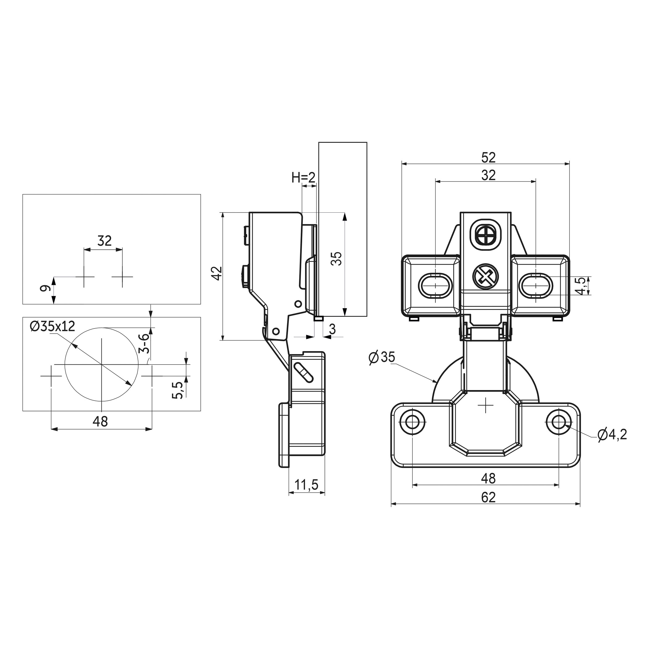 Петля накладная с доводчиком 48мм h2 несъемная планка AKS короткое плечо 84806