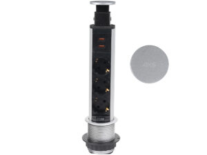 Выдвижной удлинитель Vulcan USB, 60 мм 3 розетки 2 USB, пластик, цвет алюминий, AKS 78894