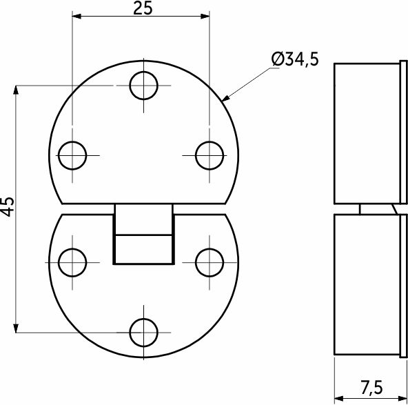 Петля секретерная металл/металл d35мм никель AKS плоская 109633