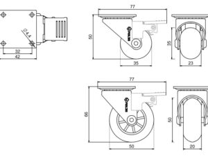 Колесо мебельное SUPRA 35 mm прозрачное сталь/пластмасса TB05.1542.53.000