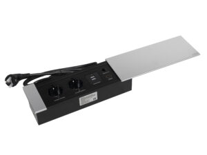 Выдвижной удлинитель Hollander, 2 розетки, 2xUSB, HDMI, LAN, шлиф. сталь, AKS 113618