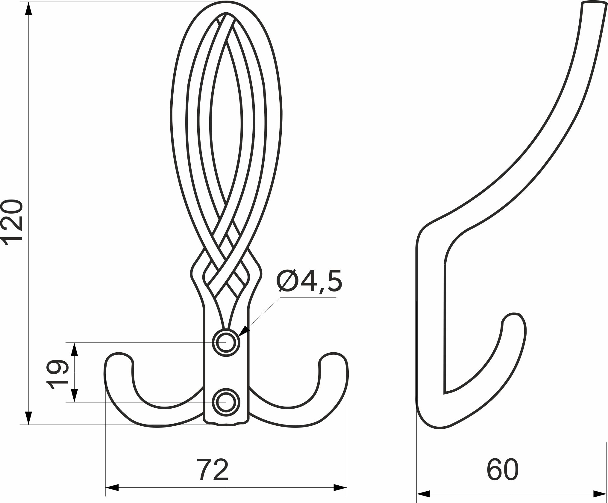 Крючок меб. трехрожковый мет. PALAZZO античное серебро AKS 81199