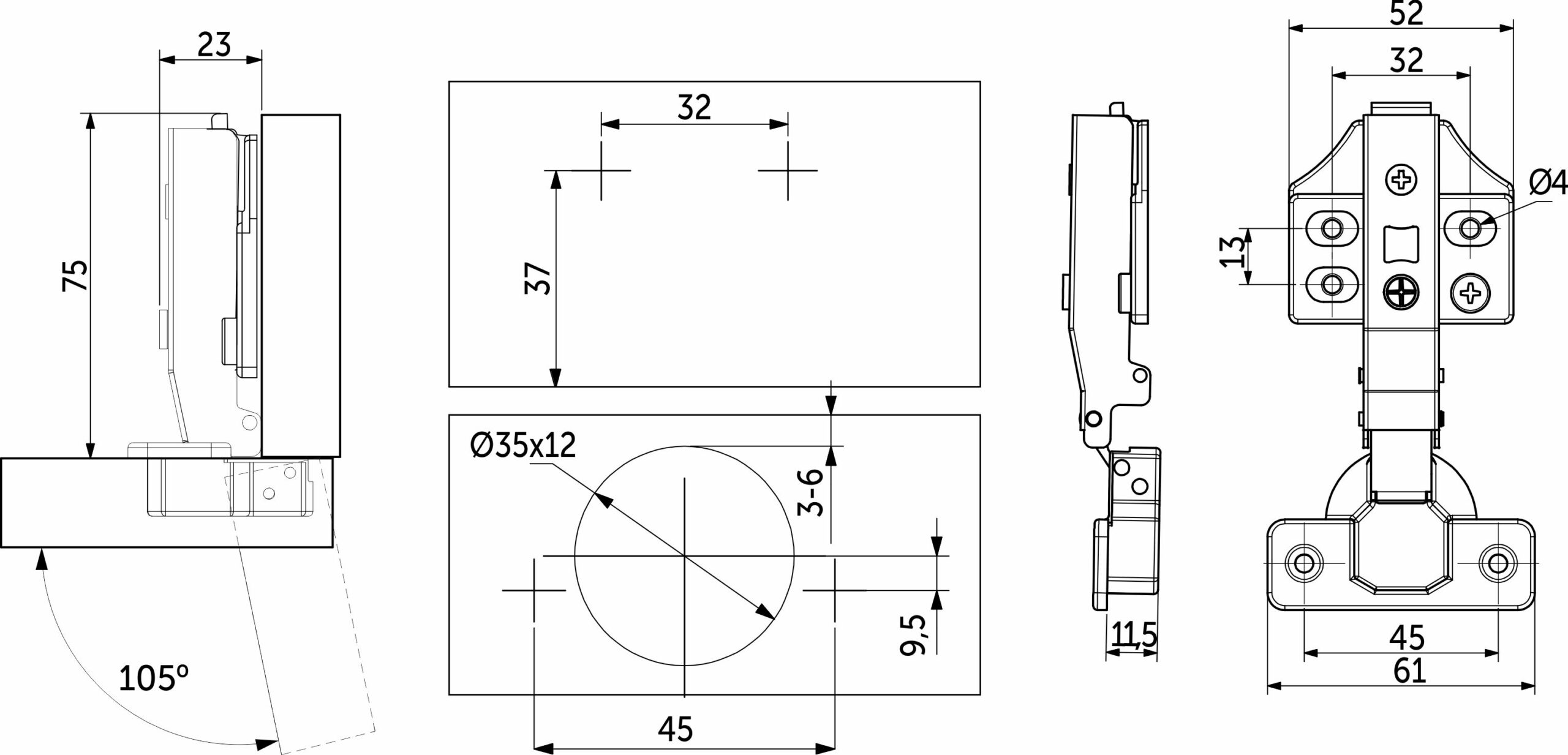 Петля накладная без пружины 45мм h0 clip-on PRIME by AKS 3D (саморезы, заглушки) 112706