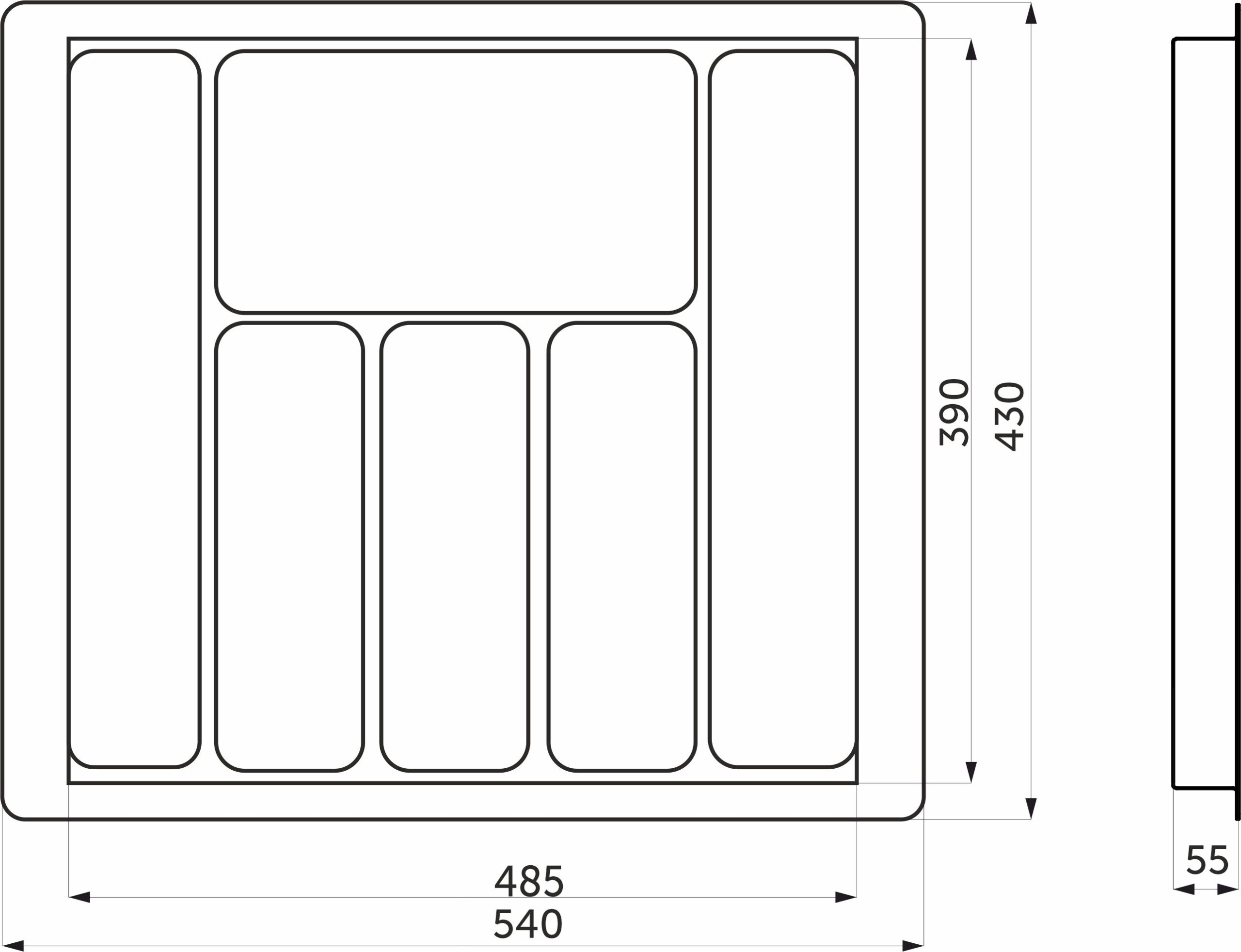Лоток для столовых приборов 600 LINER 540*430, графит AKS 117235