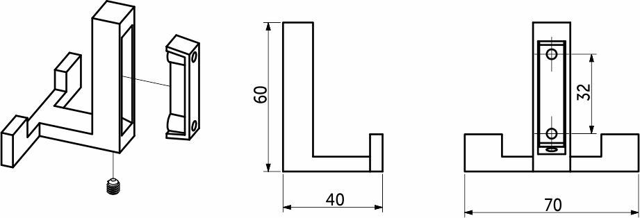 Крючок меб. двухрожковый мет. LEGGO шлифованный титан AKS 103310