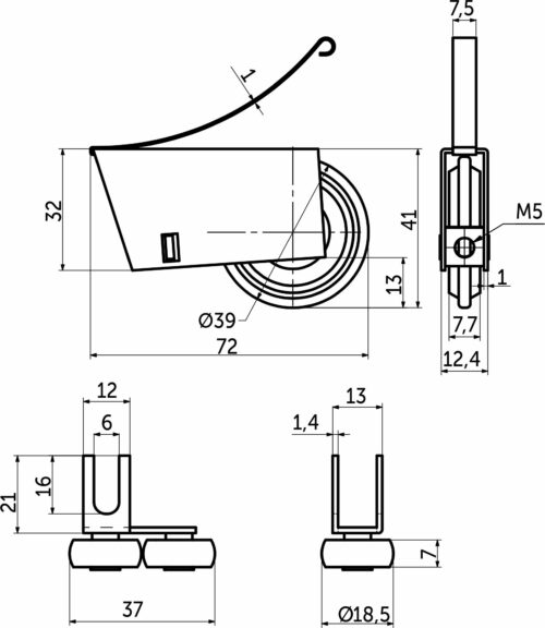 Комплект роликов SENATOR открытый для 1 раздвижной двери GRIDLI 50 кг 108913