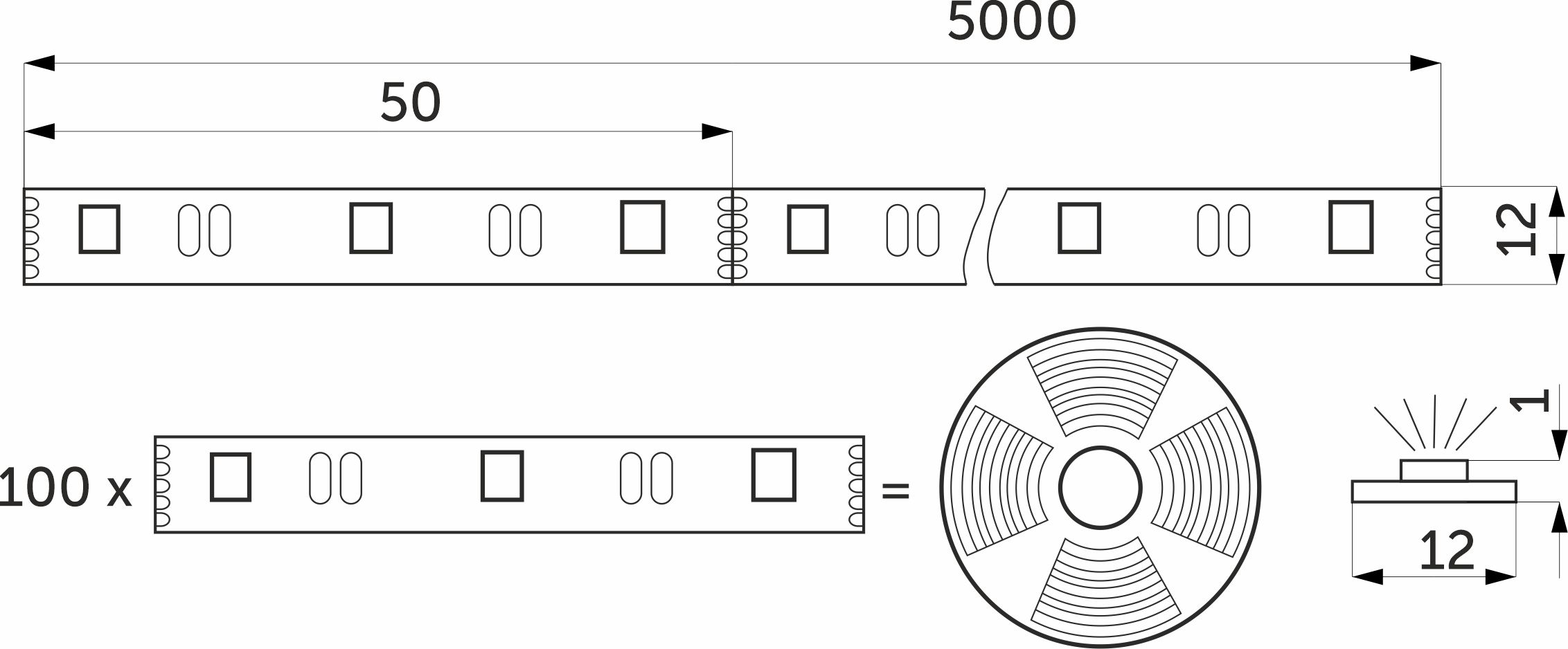 Лента светод. RGBW - 10W/m, 12V, 12мм, 5050, 60 д/м, IP20, цветная + нейтрал. белый - 5м, 115353