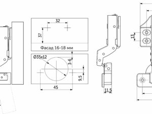 Петля внутренняя с доводчиком 45мм h0 clip-on PRIME by AKS 3D (саморезы, заглушки) 112650