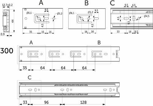 Направляющая шариковая L-300 h=45 AKS A 22295