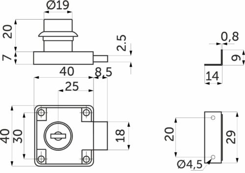 Замок для распашной двери механический 138, черный, AKS 117298