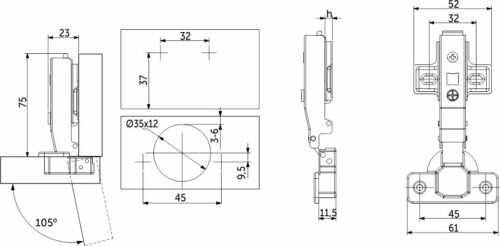Петля накладная с доводчиком 45мм h0 clip-on PRIME by AKS (саморезы, заглушки) 112593