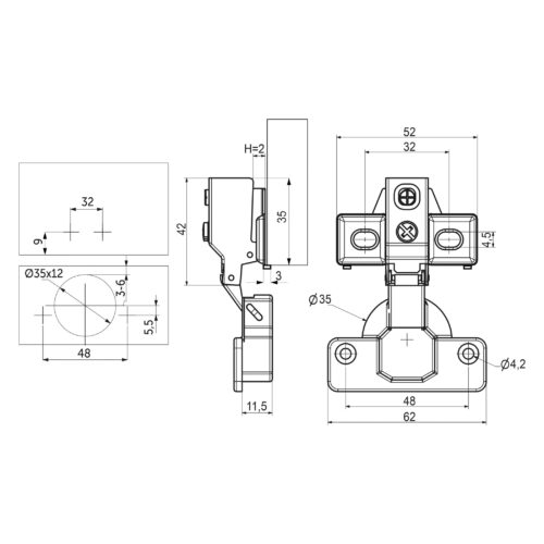 Петля накладная с доводчиком 48мм h2 несъемная планка AKS короткое плечо 84806