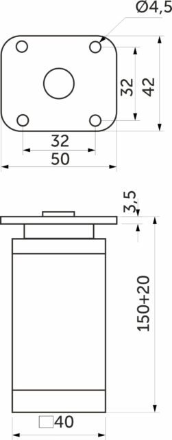 Опора меб. алюм. DAКP-27 h150 с регул. черный матовый 112790