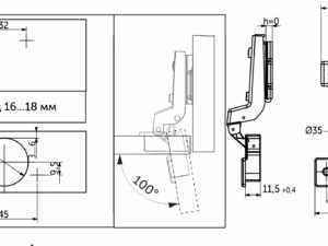 Петля внутренняя с пружиной обратного действия 45мм h0 clip-on AKS 82290