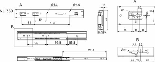 Направляющая шариковая L-400 h=45 PRIME by AKS SOFT CLOSE A 114795