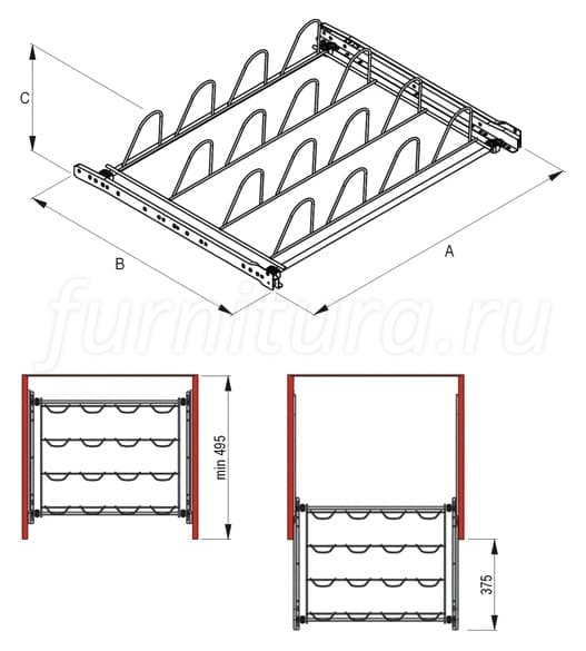 Обувница выдвижная ALFA металл лак серый WA02.0411.01.002