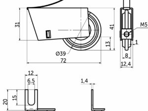 Комплект роликов SENATOR открытый для 1 раздвижной двери AKS 60 кг для узкой сис-мы 82039