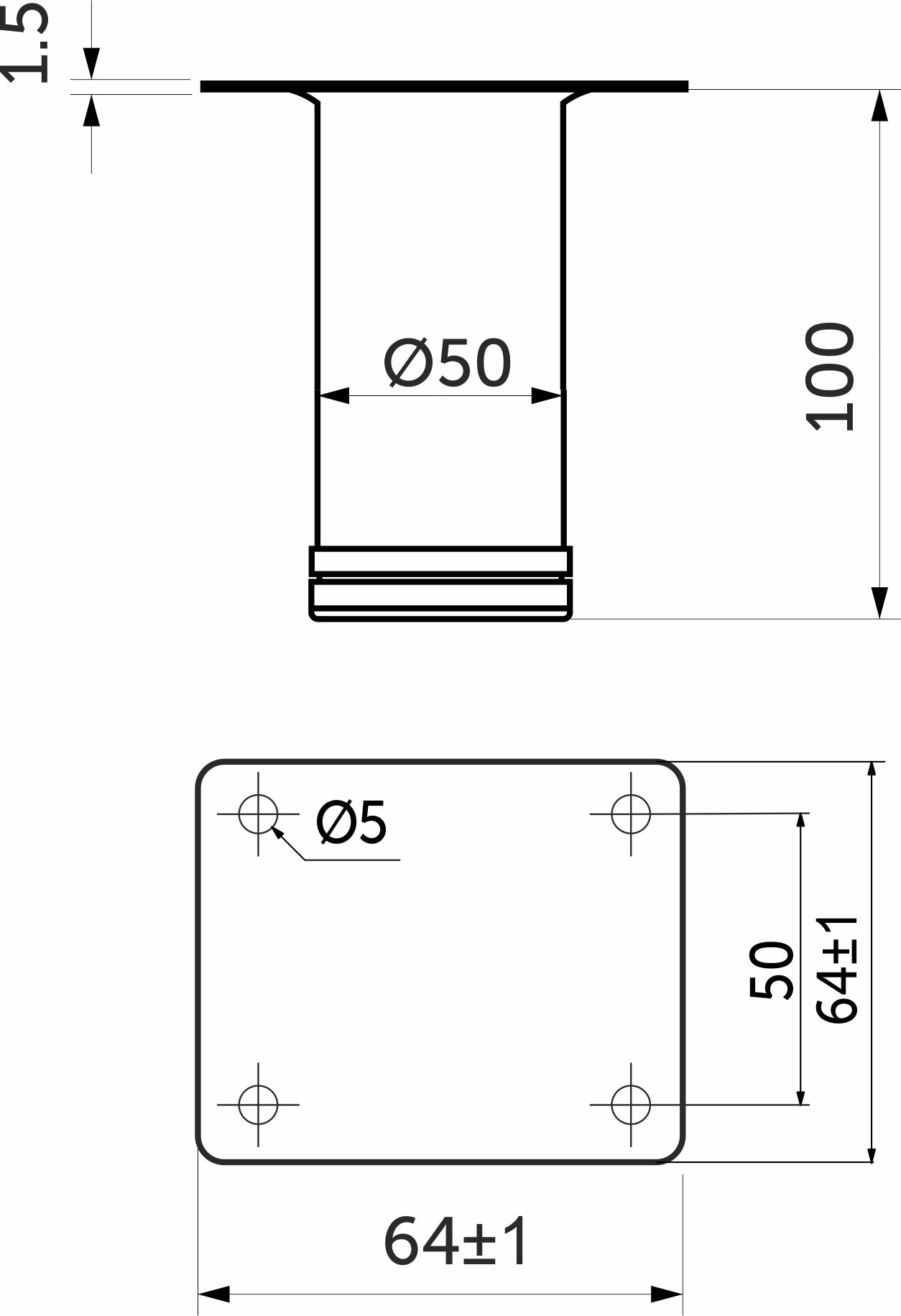 Опора меб. мет. d50 h100 белая AKS 102523