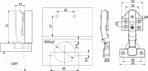 Петля накладная без пружины 45мм h0 clip-on PRIME by AKS 3D (саморезы, заглушки) 112706