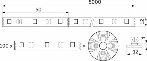 Лента светодиод RGBW - 10W/m, 12V, 12мм, 5050, 60 д/м, IP20, цветная + теплый белый - 5м, AKS 115352