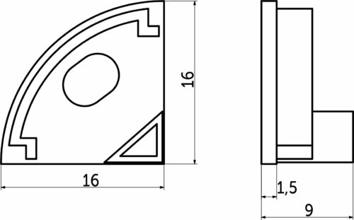 Заглушка к алюминиевому профилю ORION-1616C, форма четверть круга, цвет белый, AKS 77271