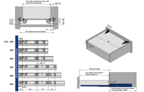 Направляющие "Unihopper" ПВ СКРЫТЫЕ 3D с амортизацией L-550  21198/161101
