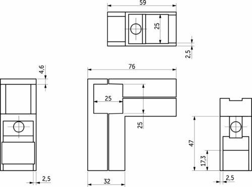 Соединитель 3-х труб угловой для квадр. трубы 25*25 QUADRO, черный AKS 112456