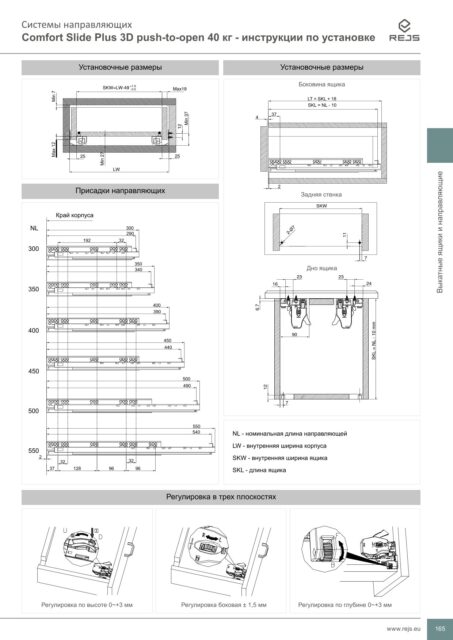 Направляющие push-open L=400 COMFORT SLIDE Plus 3D полного выдви. металл оци TH03.0764.01.062  2052