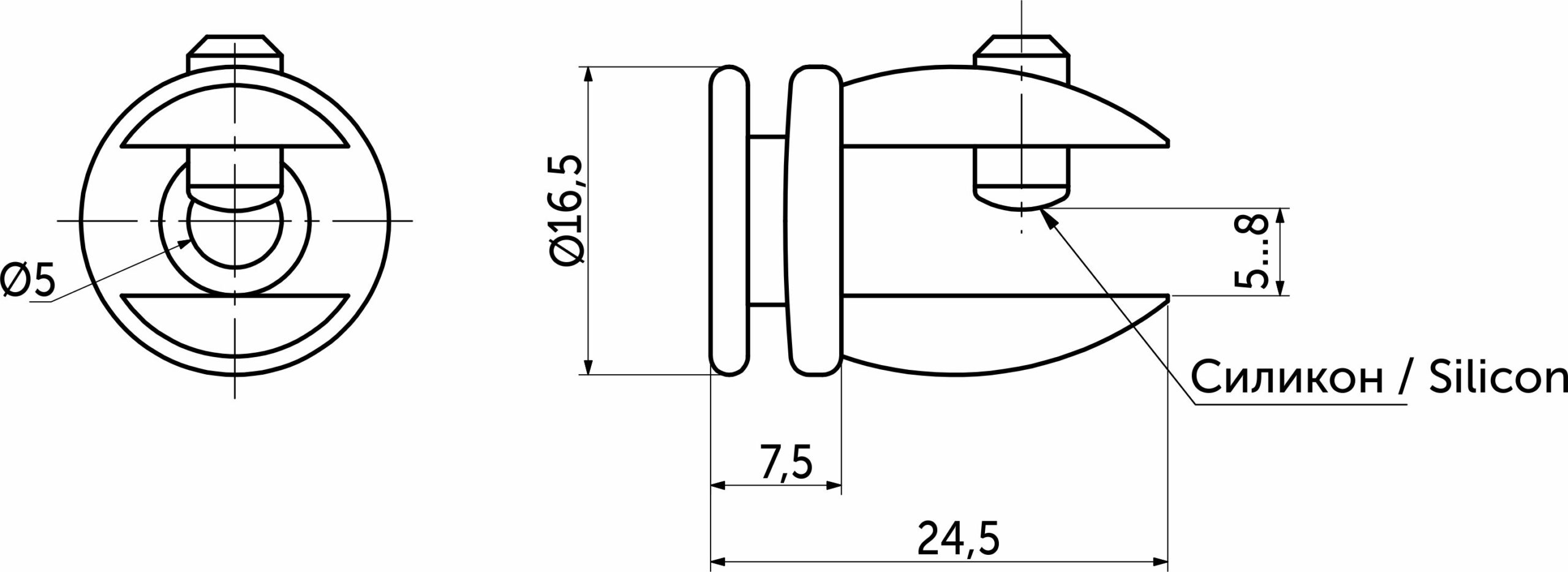 Полкодержатель для стекла мет. АК133 (6-8мм) черный матовый AKS 103819