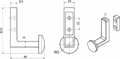 Крючок меб. однорожковый мет. KING черный матовый AKS 90276