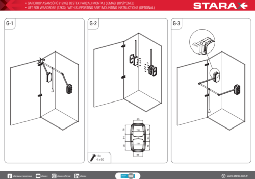 S-6011-A Пантограф Starax, (600-850x130x800 мм), нагрузка 12 кг, антрацит 0715247